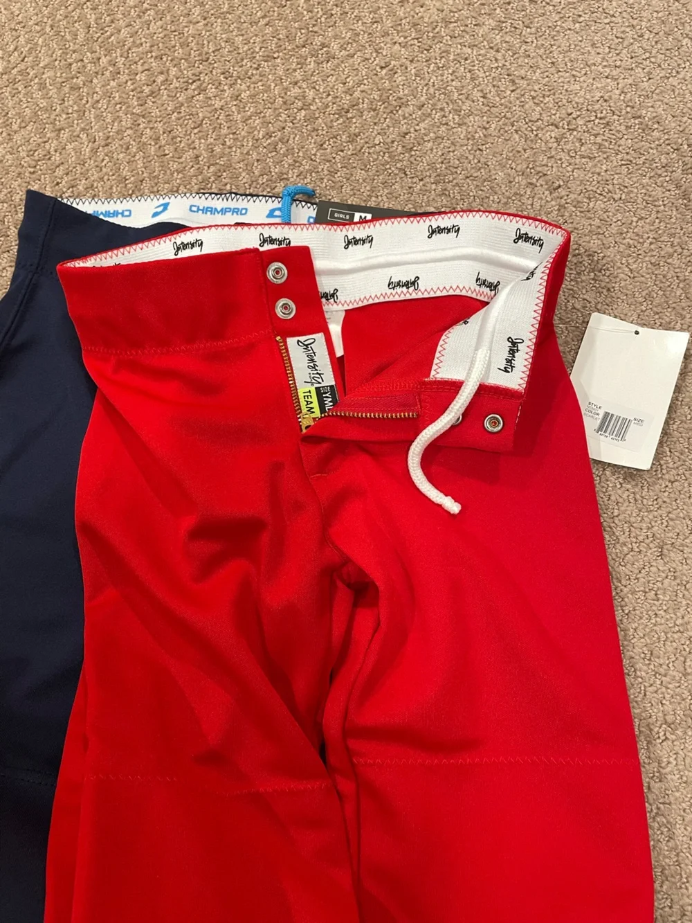 Girl’s Youth Red and Navy Champro & Intensity Softball Pants, size Youth M